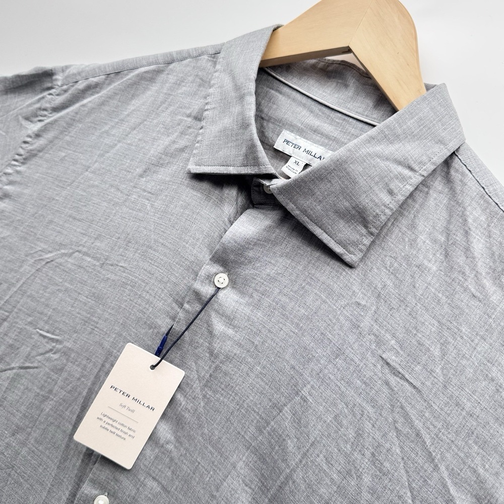 Peter Millar Men's Highlands Soft Twill Cotton Sport Shirt Gale Grey XL $165 NWT